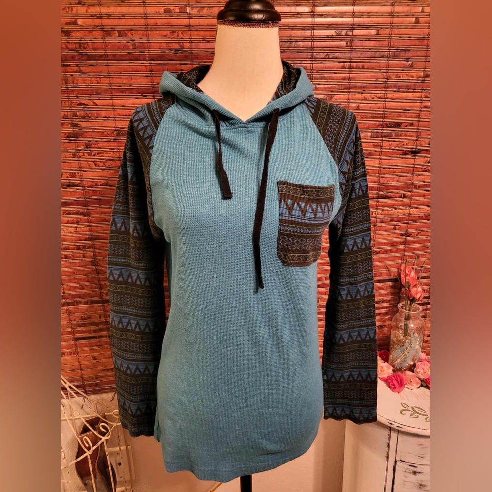 Blue Patterned Women's Hoodie Top